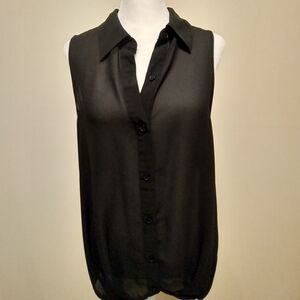 Sam & Jeanie Black Button-Up Sheer Sleeveless Blouse